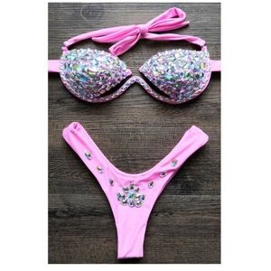 Pink rhinestone carnival style  swimwear